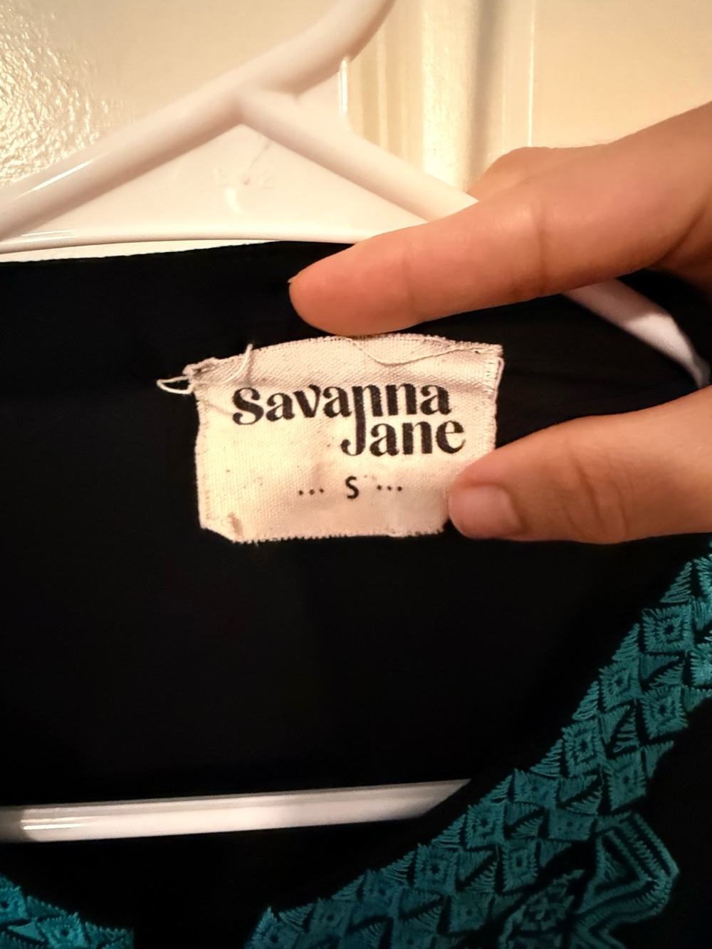 Savanna Jane Black Blouse with Turquoise Embroidery and Floral Sleeves - Picture 6 of 6